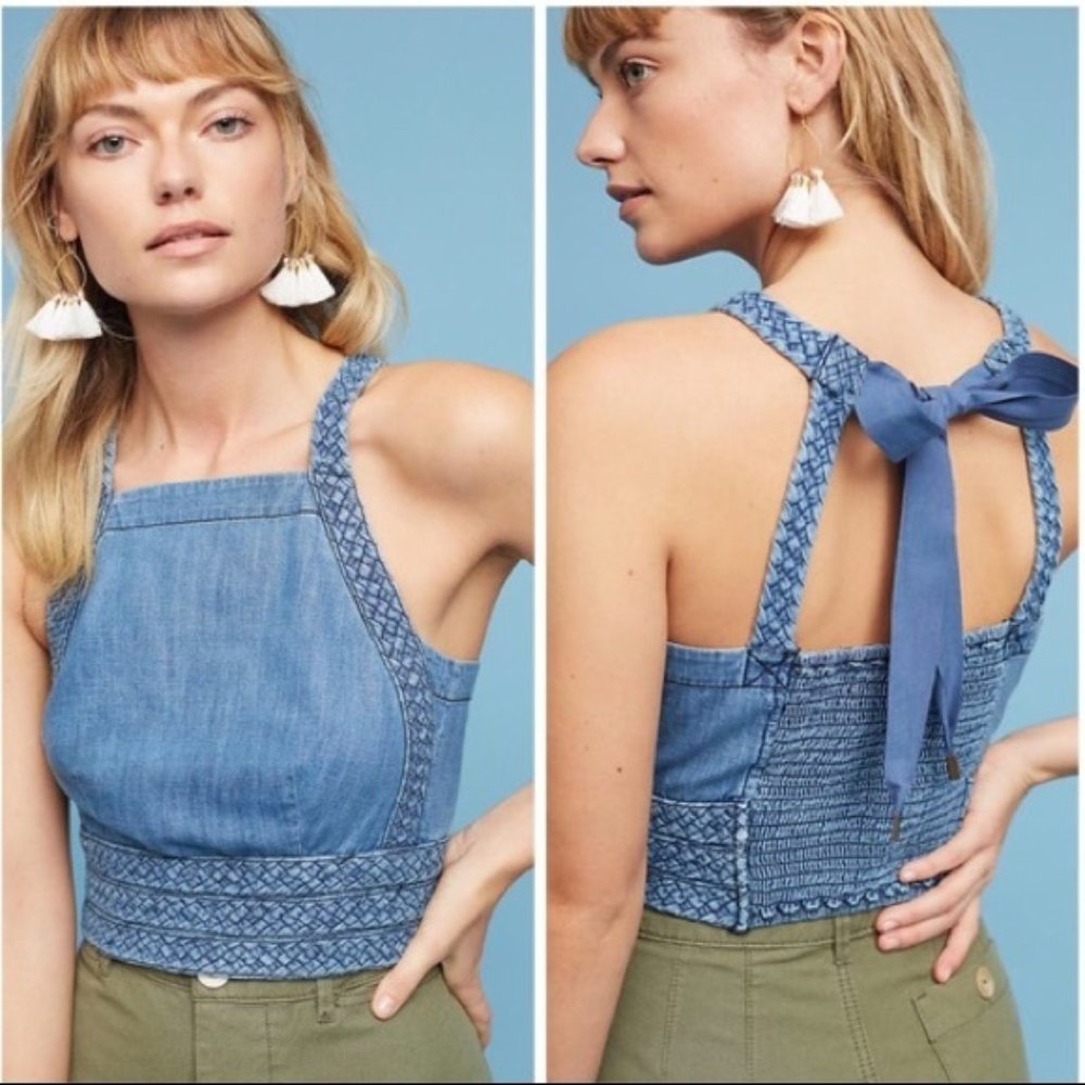 Maeve by Anthropologie Denim Crop Halter Top Size 6